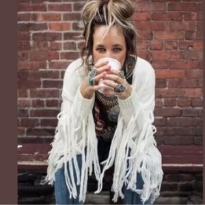 Spell Leila White Fringe Open-Front Women's Cardigan